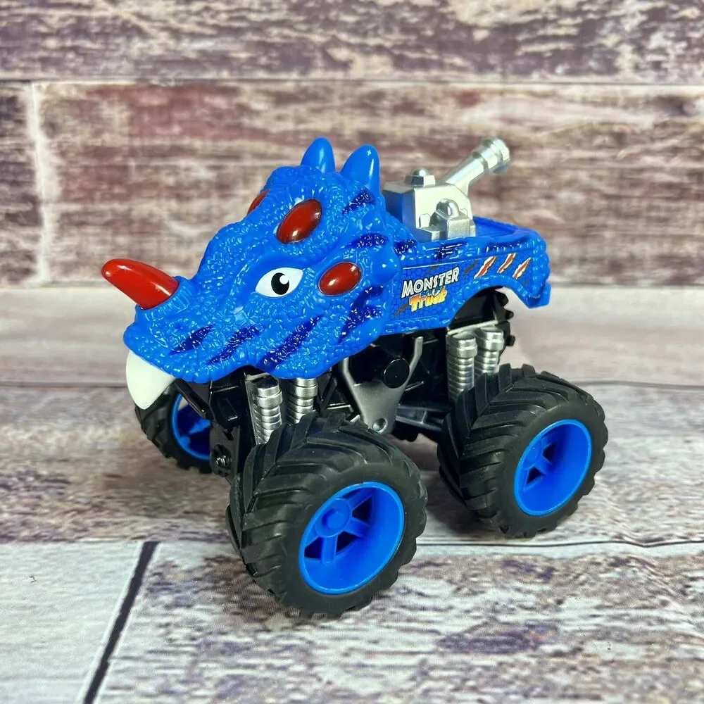 Monster Truck Racing Dinosaur Triceratops Crazy Blue Toy Red Horn 1/64 Plastic